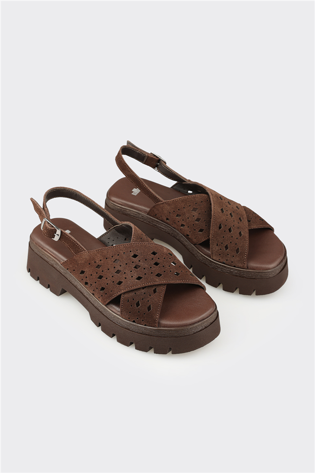 Kahve Deri Kadın Sandalet