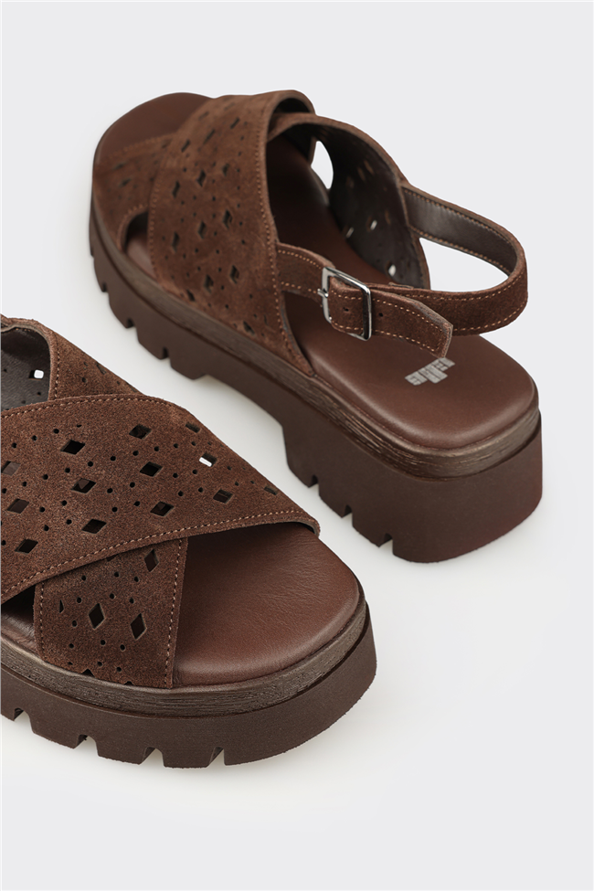 Kahve Deri Kadın Sandalet