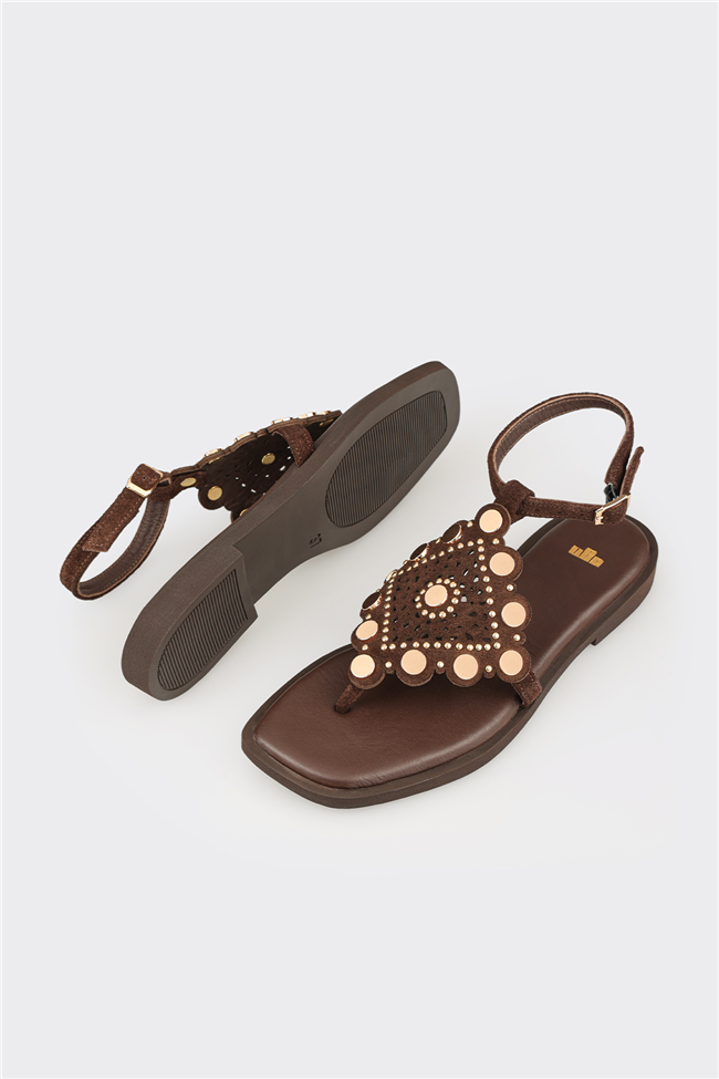 Kahve Deri Kadın Sandalet