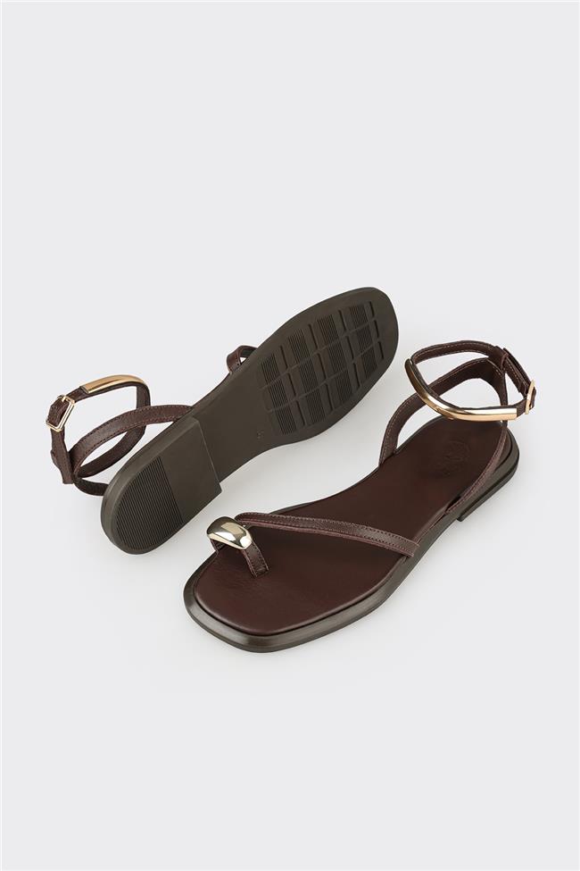 Kahve Deri Kadın Sandalet