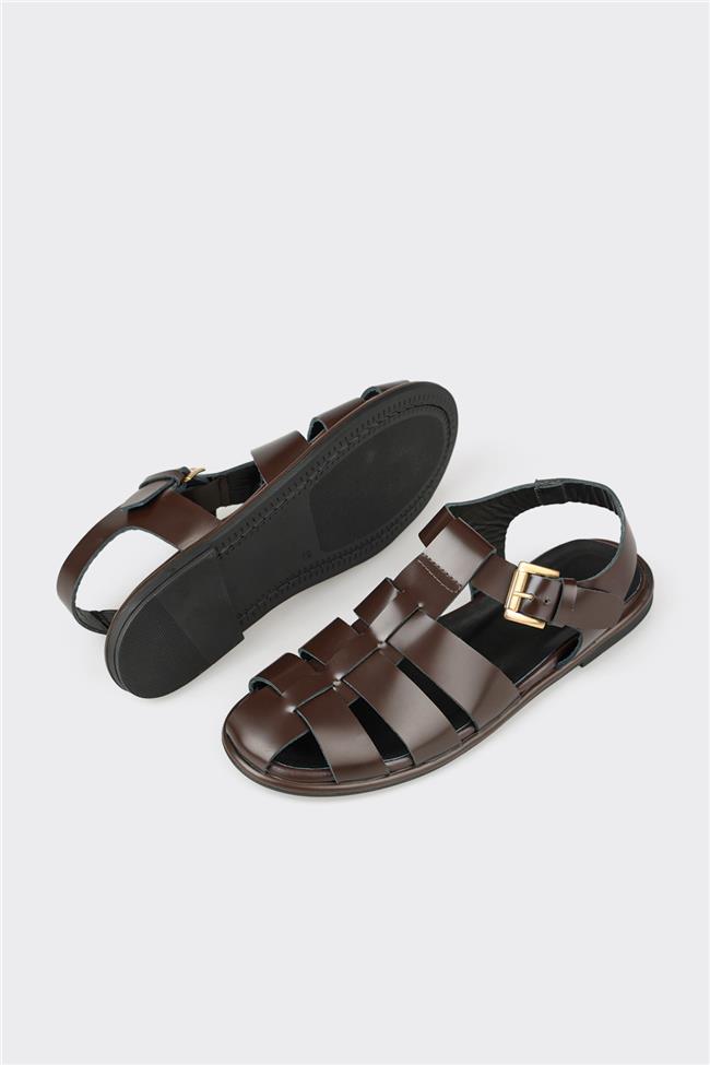 Kahve Deri Kadın Sandalet