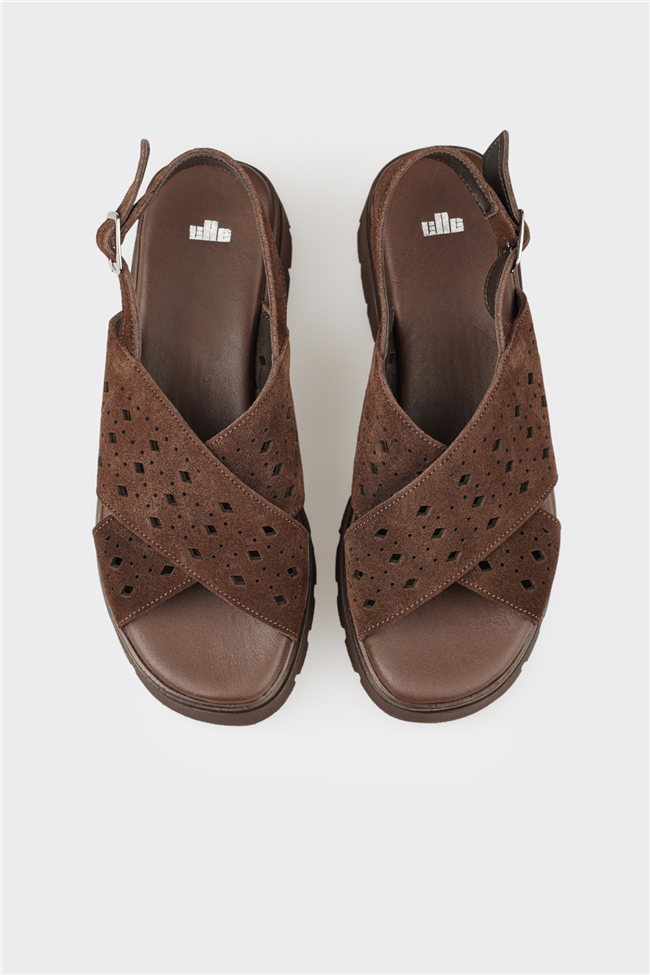 Kahve Deri Kadın Sandalet