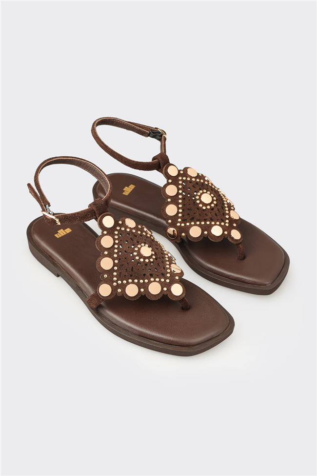 Kahve Deri Kadın Sandalet