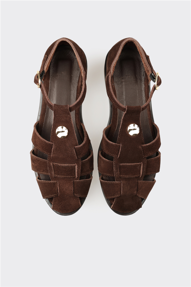 Kahve Deri Kadın Sandalet