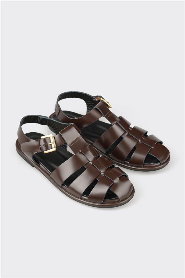 Kahve Deri Kadın Sandalet