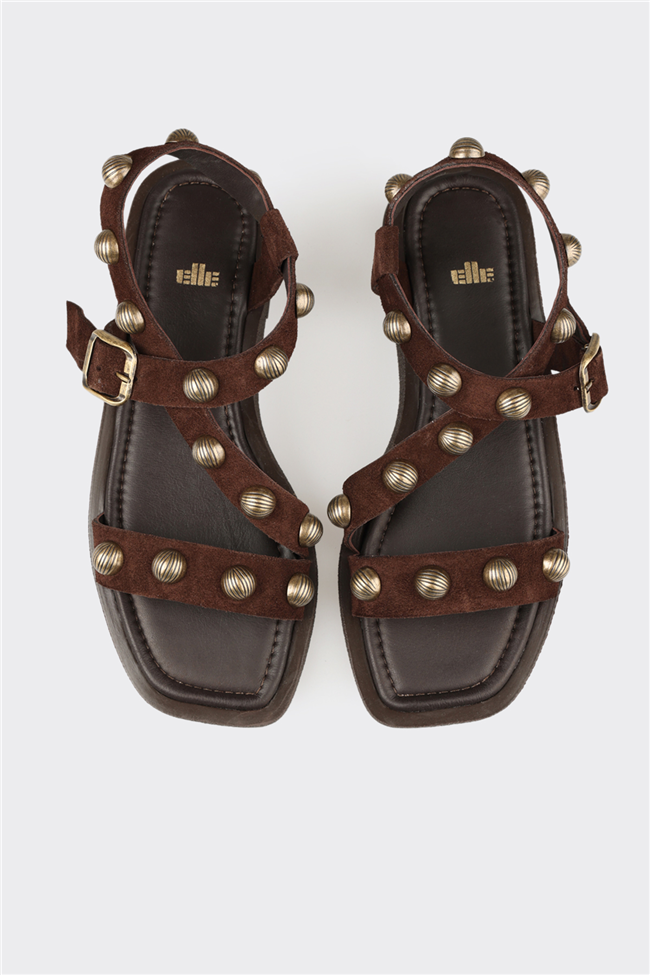 Kahve Deri Kadın Sandalet