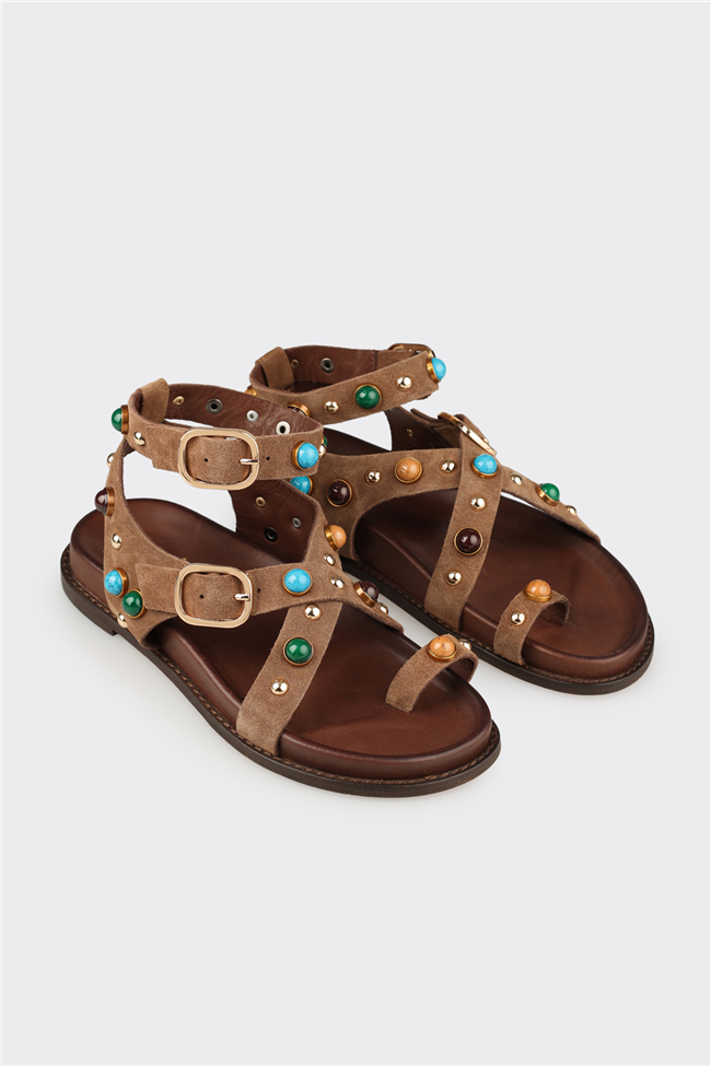 Kahve Deri Kadın Sandalet