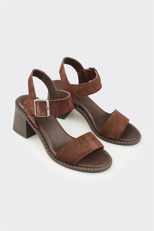Kahve Deri Kadın Sandalet