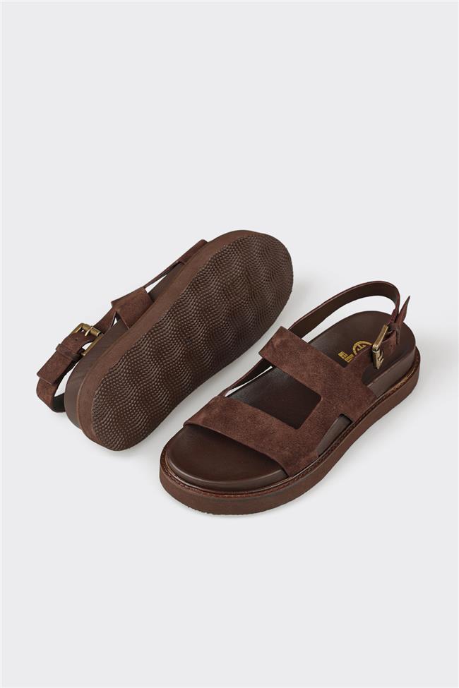 Kahve Deri Kadın Sandalet