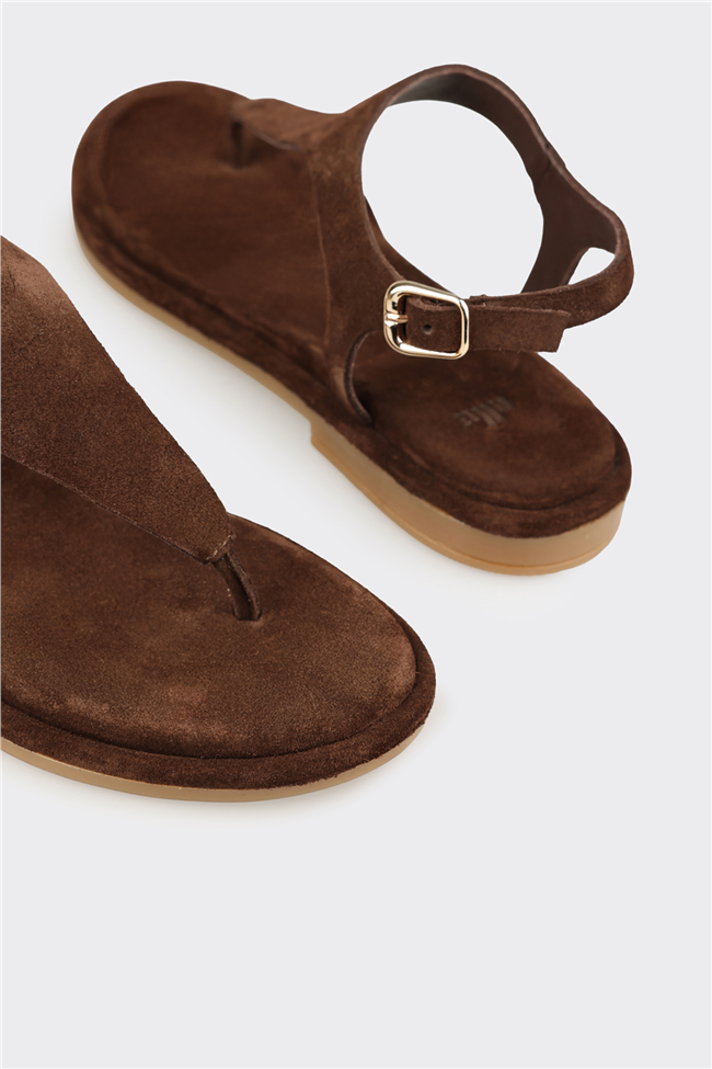 Kahve Deri Kadın Sandalet