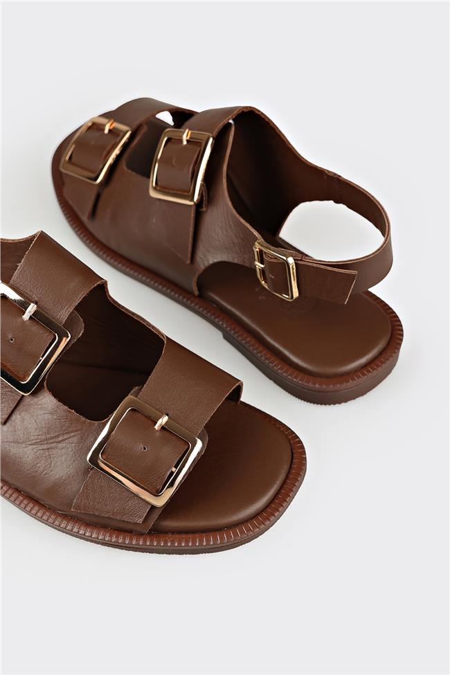 Kahve Deri Kadın Sandalet