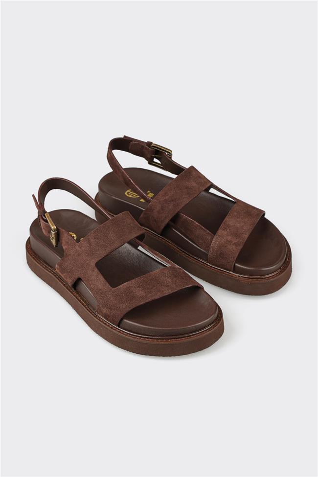 Kahve Deri Kadın Sandalet
