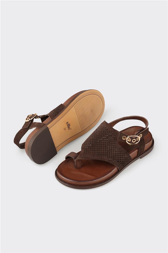 Kahve Deri Kadın Sandalet