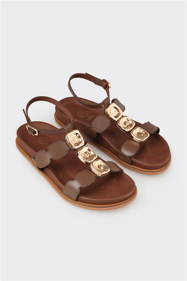 Kahve Deri Kadın Sandalet