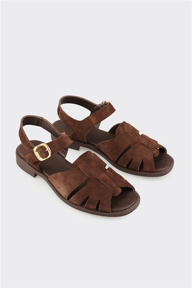 Kahve Deri Kadın Sandalet