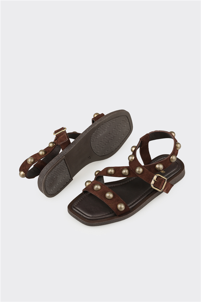 Kahve Deri Kadın Sandalet
