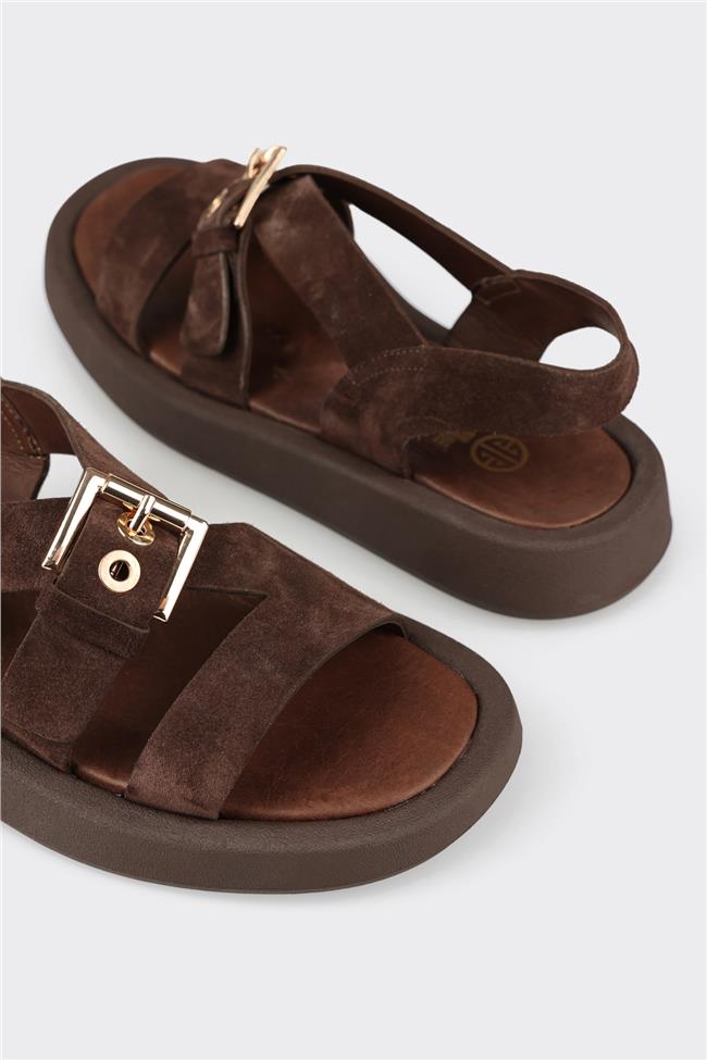 Kahve Deri Kadın Sandalet