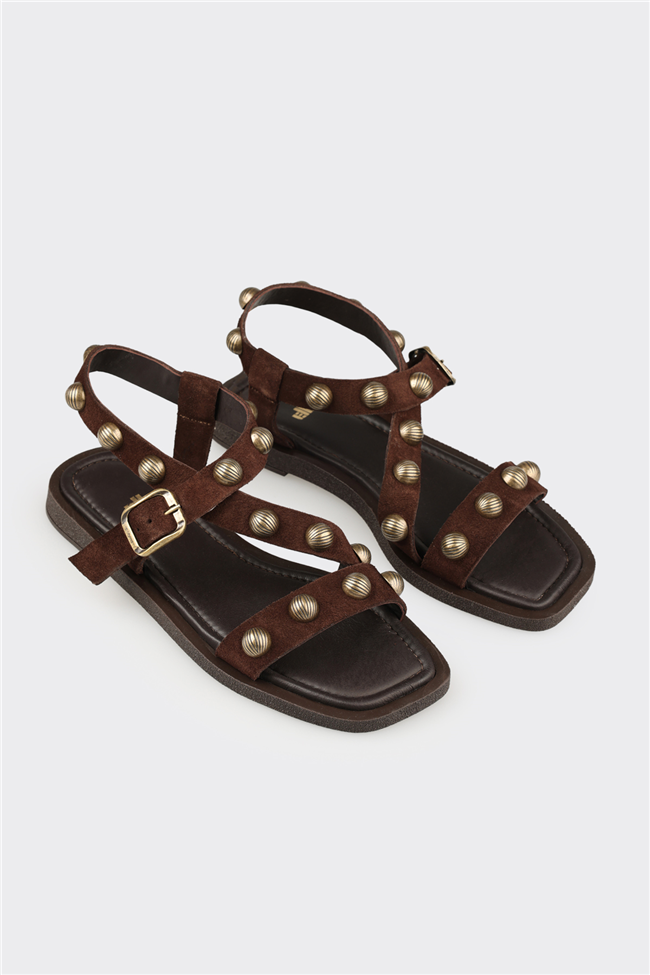 Kahve Deri Kadın Sandalet