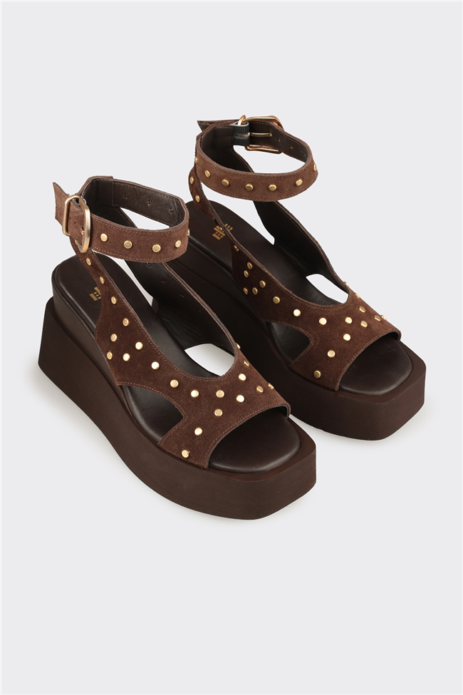 Kahve Deri Kadın Sandalet