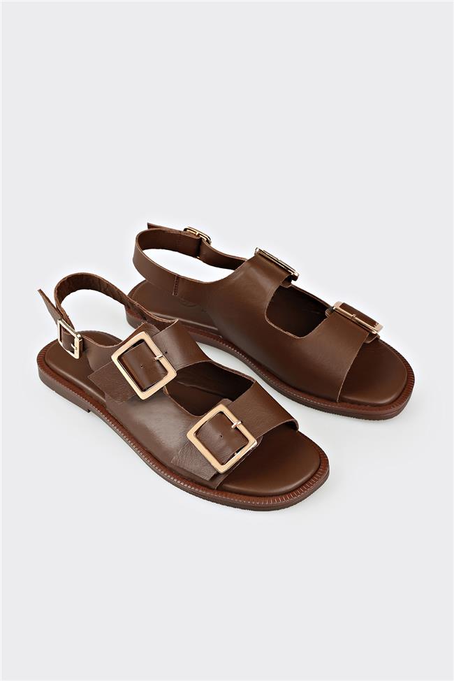 Kahve Deri Kadın Sandalet