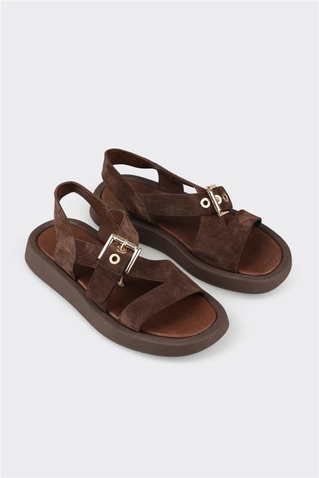 Kahve Deri Kadın Sandalet