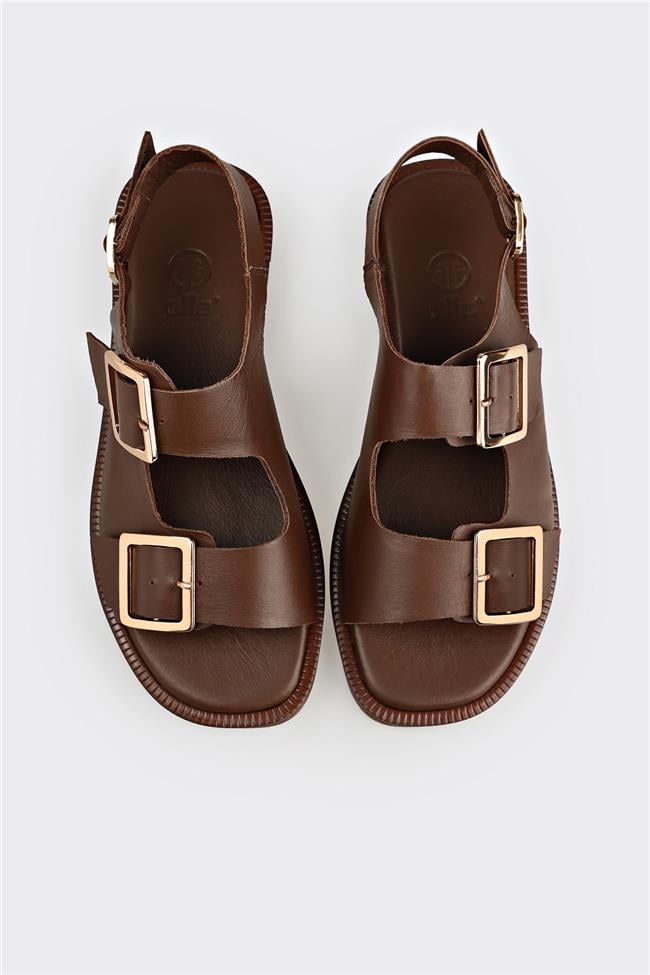Kahve Deri Kadın Sandalet