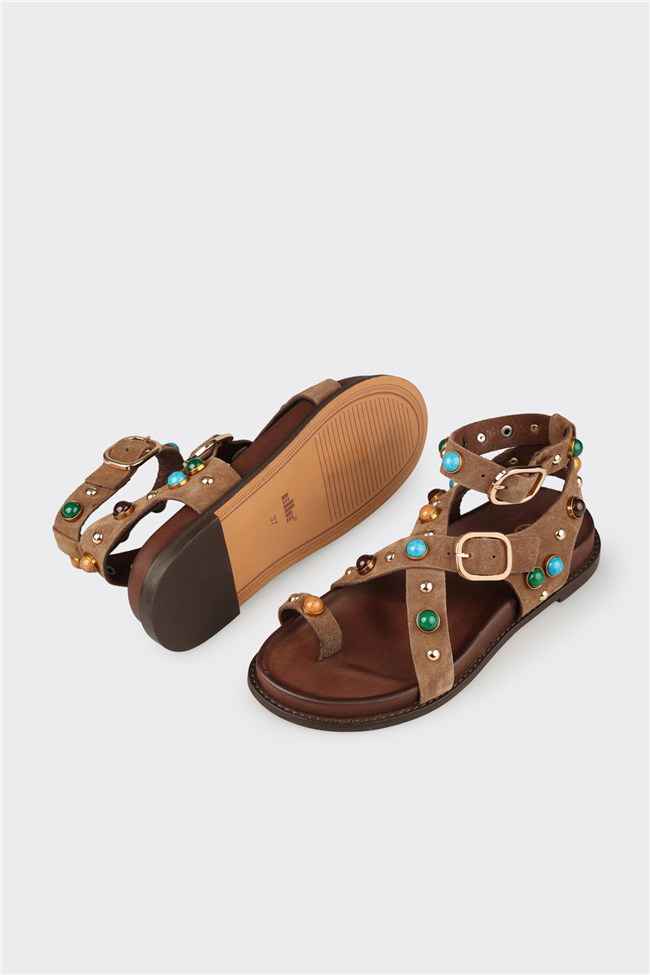 Kahve Deri Kadın Sandalet