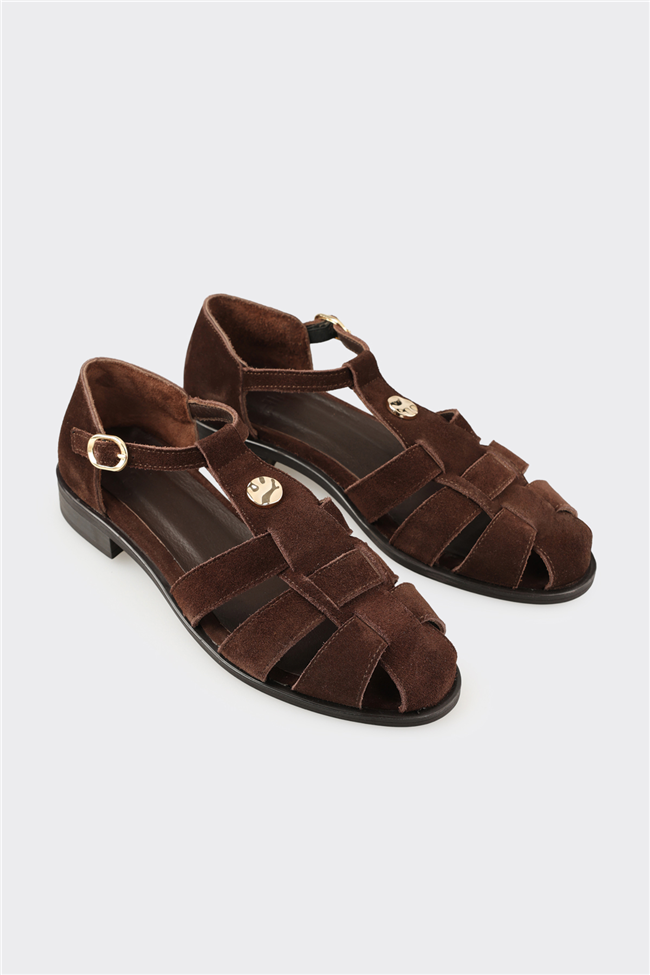 Kahve Deri Kadın Sandalet
