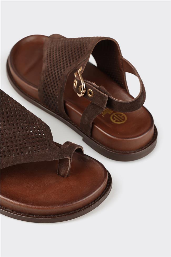 Kahve Deri Kadın Sandalet