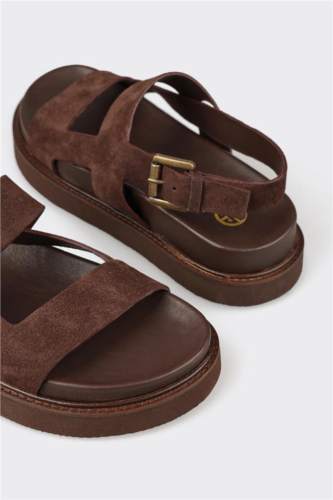 Kahve Deri Kadın Sandalet