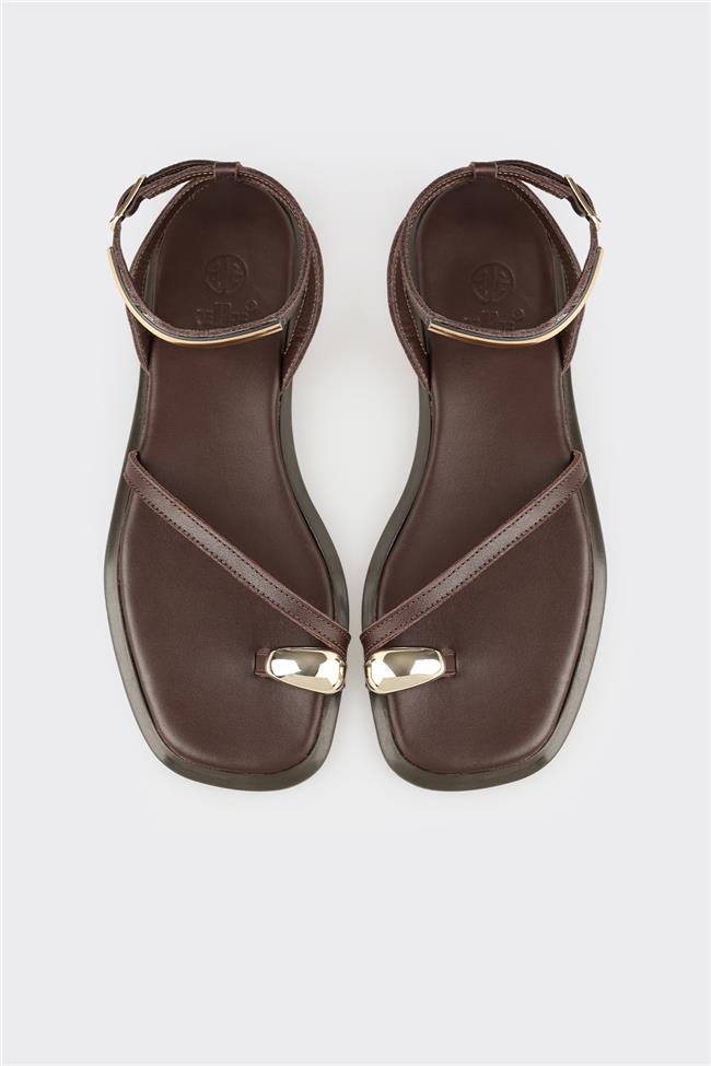 Kahve Deri Kadın Sandalet