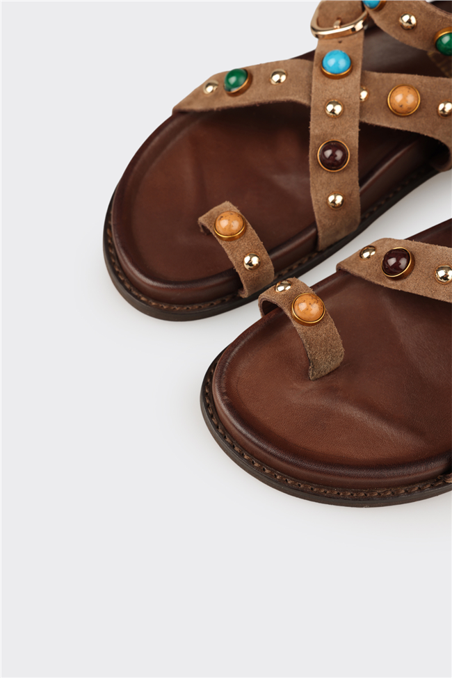 Kahve Deri Kadın Sandalet