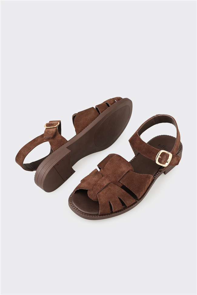 Kahve Deri Kadın Sandalet