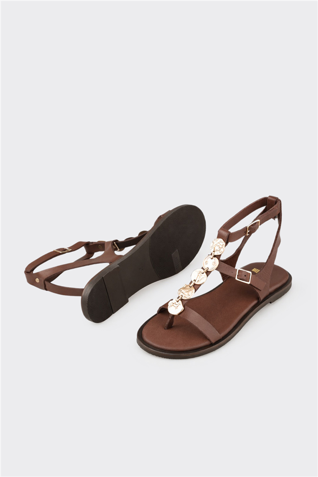 Kahve Deri Kadın Sandalet
