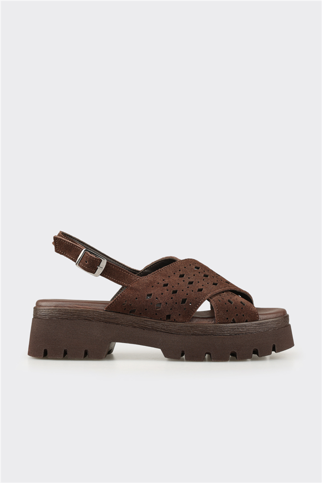 Kahve Deri Kadın Sandalet