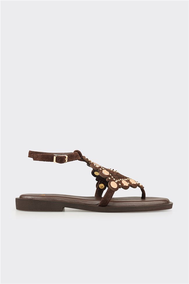 Kahve Deri Kadın Sandalet