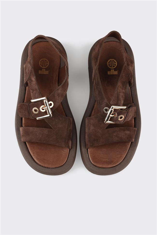 Kahve Deri Kadın Sandalet