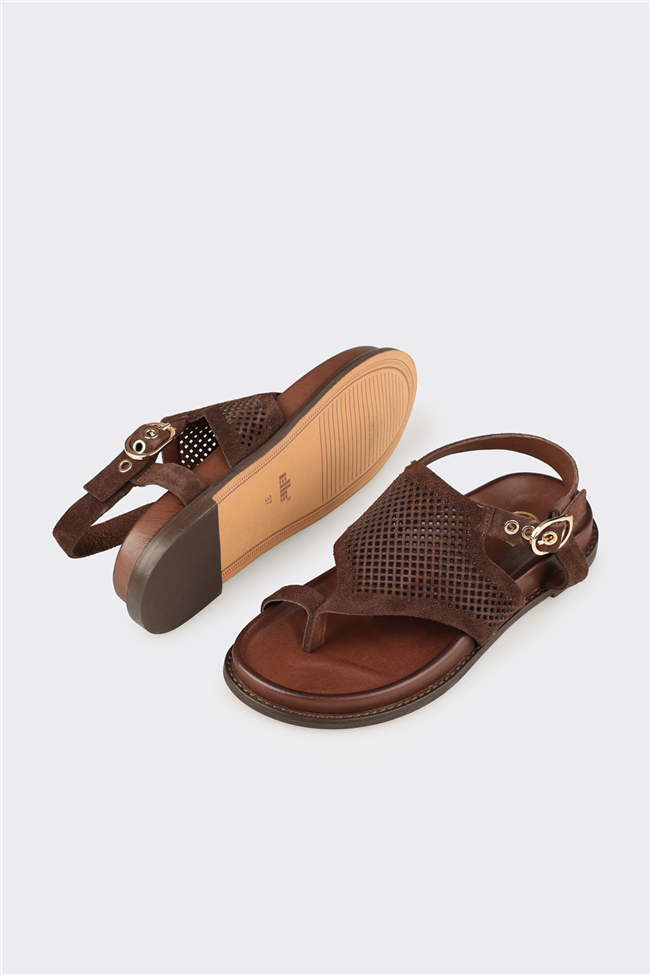Kahve Deri Kadın Sandalet