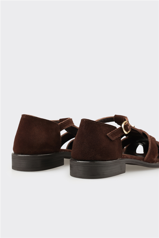 Kahve Deri Kadın Sandalet