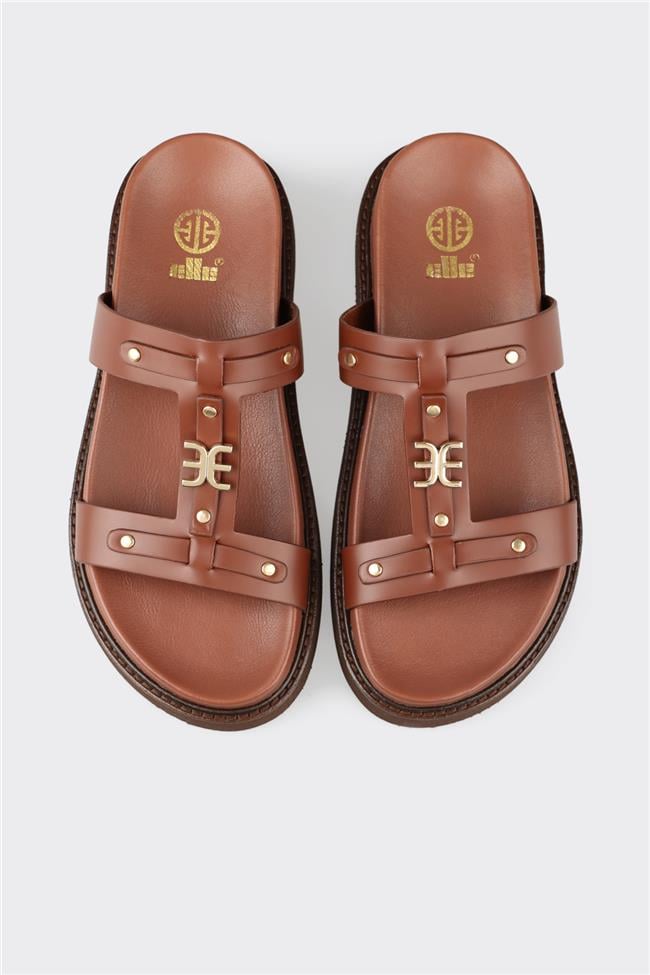 Kahve Deri Kadın Spor Terlik