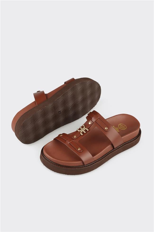 Kahve Deri Kadın Spor Terlik