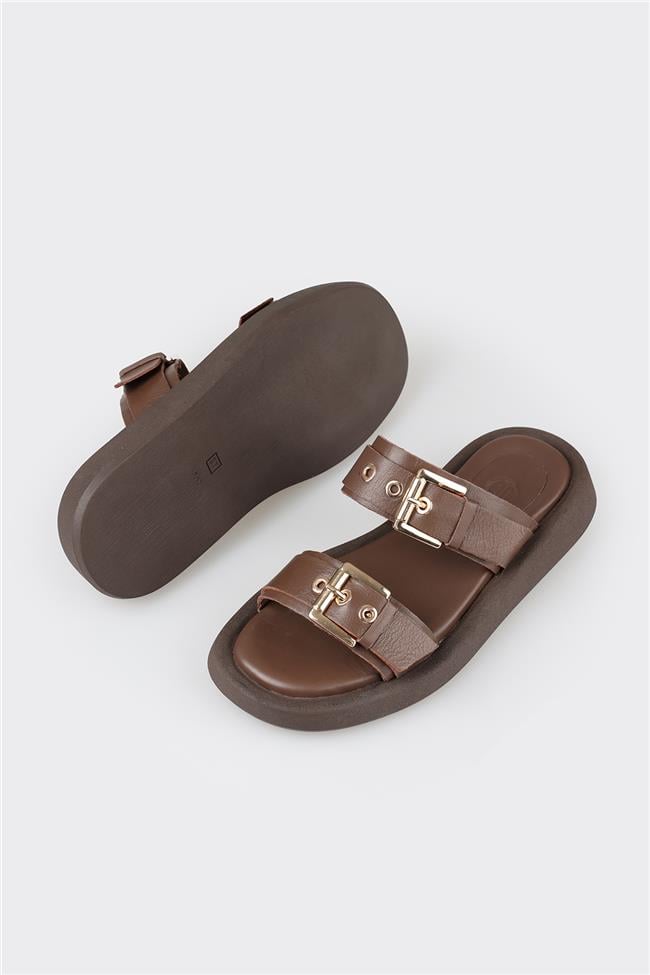 Kahve Deri Kadın Spor Terlik