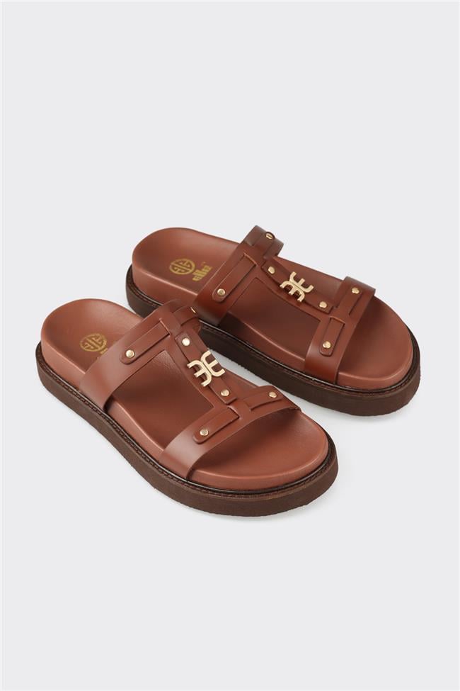 Kahve Deri Kadın Spor Terlik