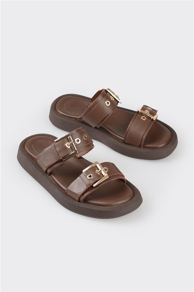 Kahve Deri Kadın Spor Terlik