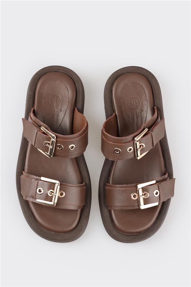 Kahve Deri Kadın Spor Terlik