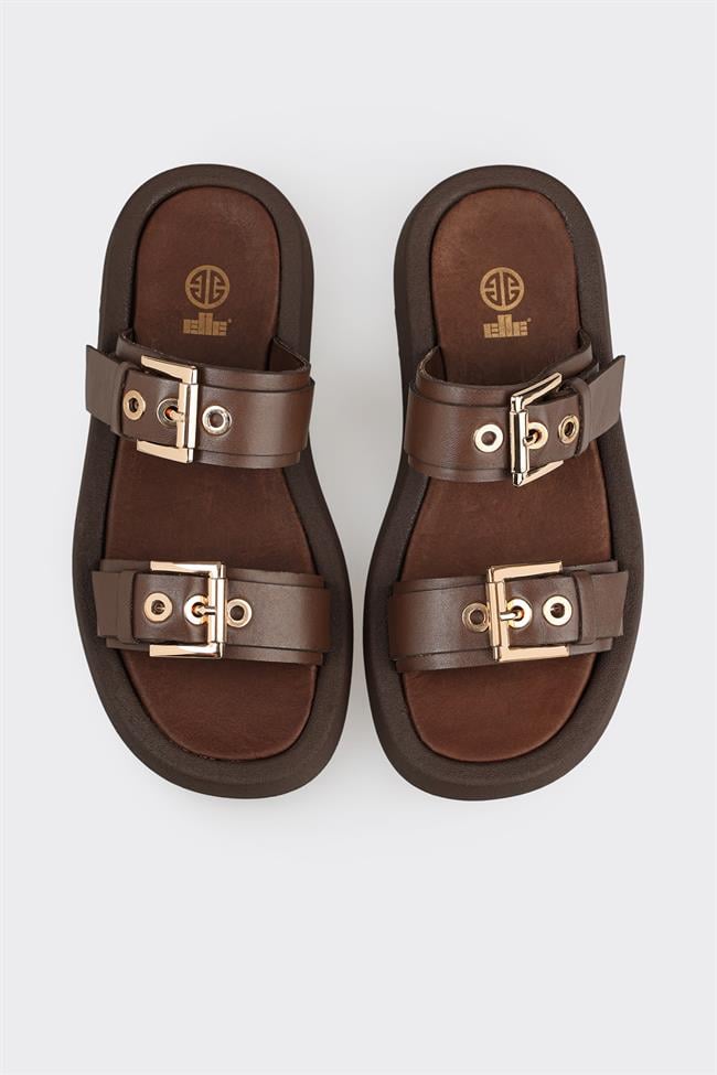 Kahve Deri Kadın Spor Terlik