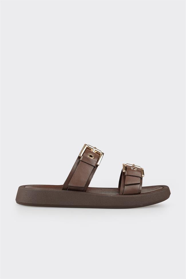 Kahve Deri Kadın Spor Terlik