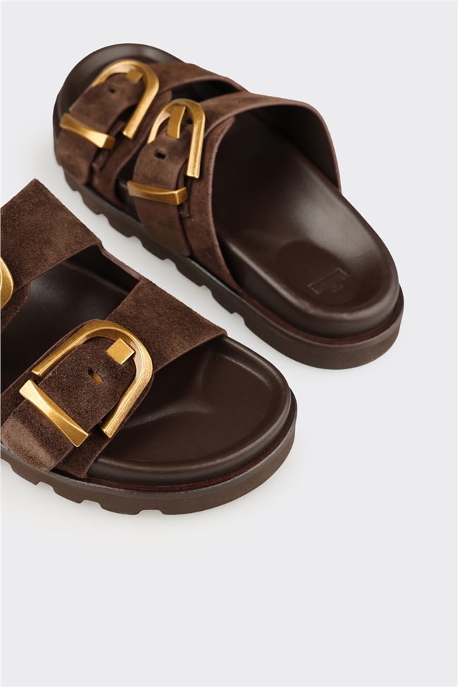 Kahve Deri Kadın Terlik