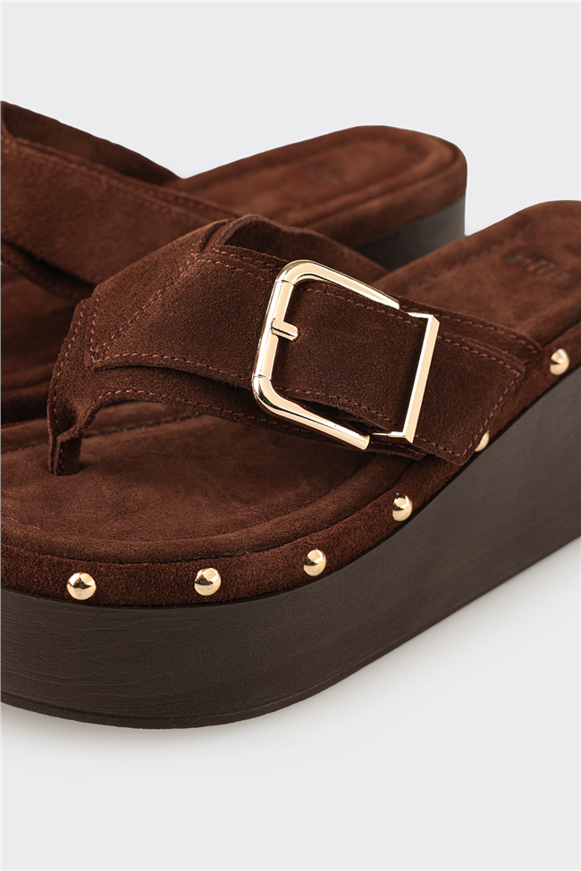 Kahve Deri Kadın Terlik