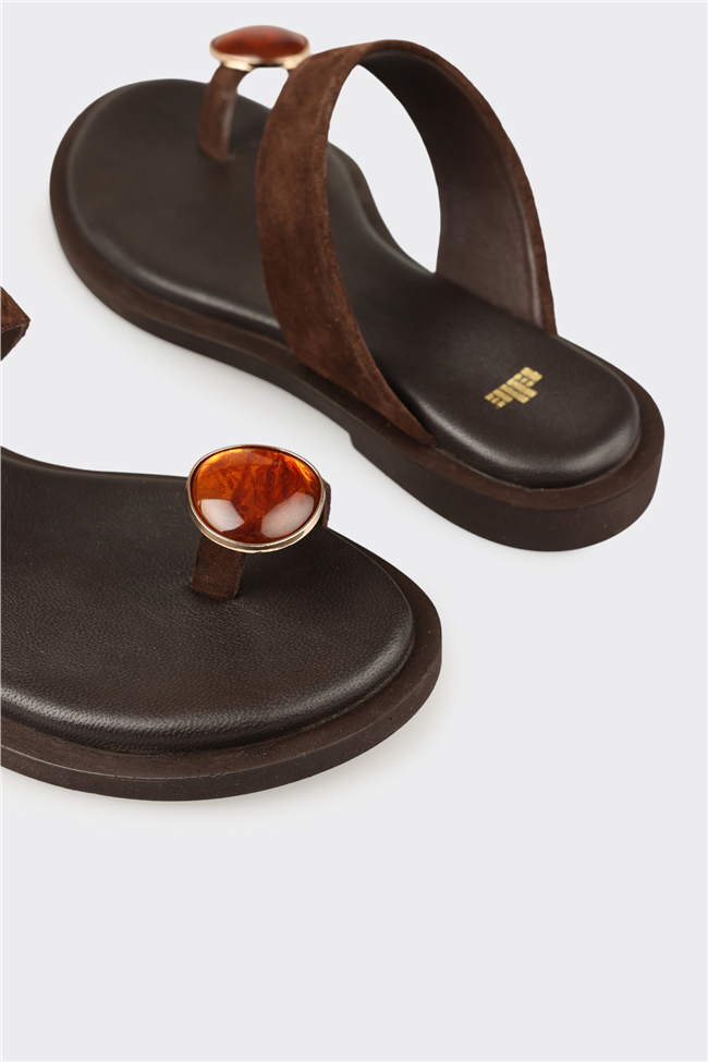 Kahve Deri Kadın Terlik